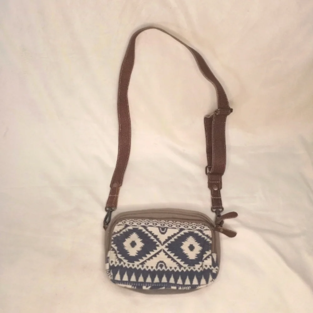 Myra Bag Canvas Leather Accent Crossbody Adjustable Strap Aztec Bohemian Print